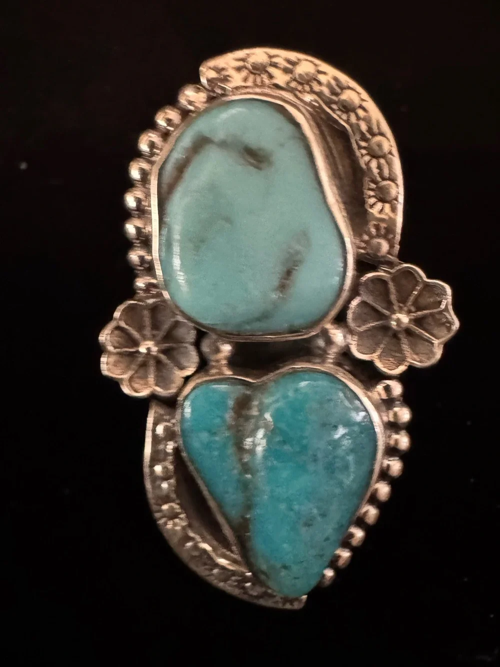 Sleeping beauty & Mojave Turquoise Double-Stone sterling Silver‎ Ring -